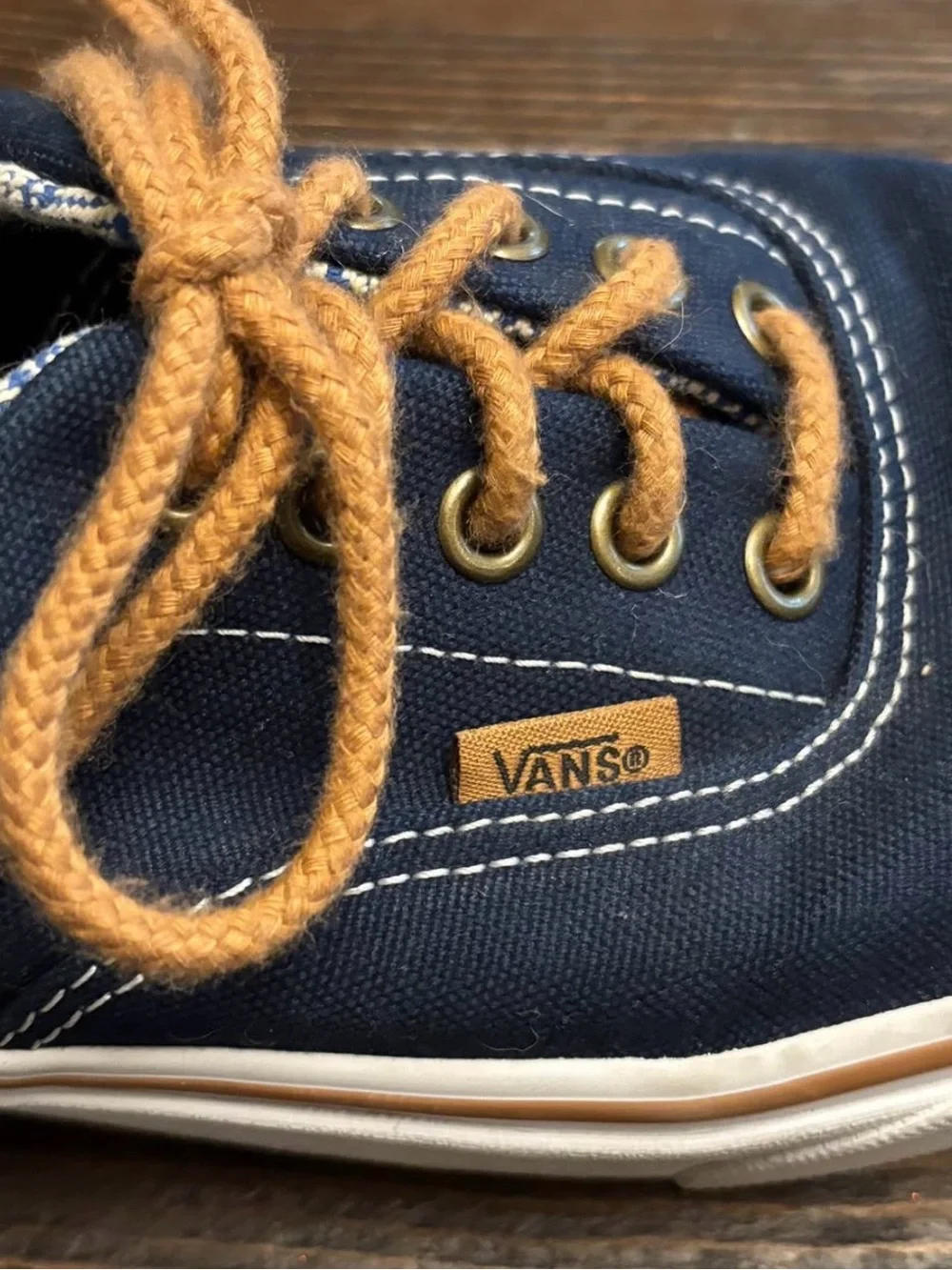 Vans Men’s Navy Canvas Low-Top Sneakers with Tan Accents